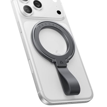andobil [2026 Unrivaled Stability] Magnetic Phone Grip Holder for MagSafe | Stronger 2-Sided Magnetic Phone Ring Kickstand w/ Silicone Loop MagSafe Accessories for iPhone 17 Pro Max Air 16/15/14/13/12 - color: Space Grey
