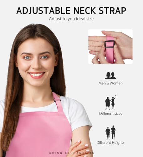 Syntus Apron for Men Women, Adjustable Cooking Kitchen Apron with 2 Pockets | Machine Washable, Firm Stitching, Stain Resistance, Long Tie Straps, 2 Pockets, Versatility, Unisex Use, Gift, BBQ - color: Hot Pink, style: 2 Polyester