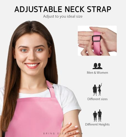 Syntus Apron for Men Women, Adjustable Cooking Kitchen Apron with 2 Pockets | Machine Washable, Firm Stitching, Stain Resistance, Long Tie Straps, 2 Pockets, Versatility, Unisex Use, Gift, BBQ - color: Hot Pink, style: 2 Polyester