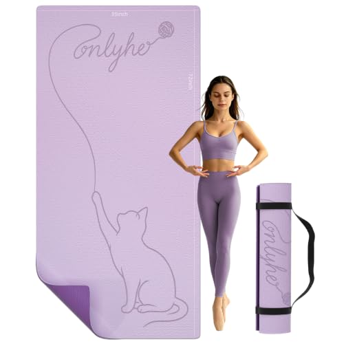 Extra Large Yoga Mat 10mm Thick, Wide & Long Non Slip Floor Mat, Tear Resistant Exercise Mat for Indoor Home Workouts, Pilates & Gym, Suitable for Men and Women(72"x35") - color: Light purple + Dark purple