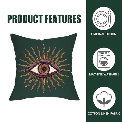 Fahrendom Evil Eye Throw Pillow Cover 18x18 Inch, Boho Mystical Sun Ray