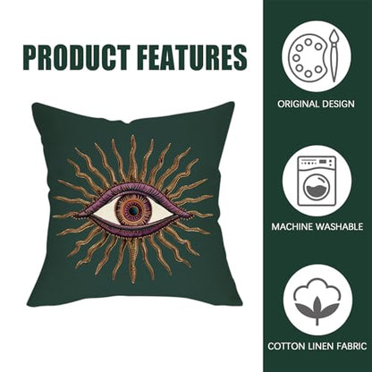 Fahrendom Evil Eye Throw Pillow Cover 18x18 Inch, Boho Mystical Sun Ray