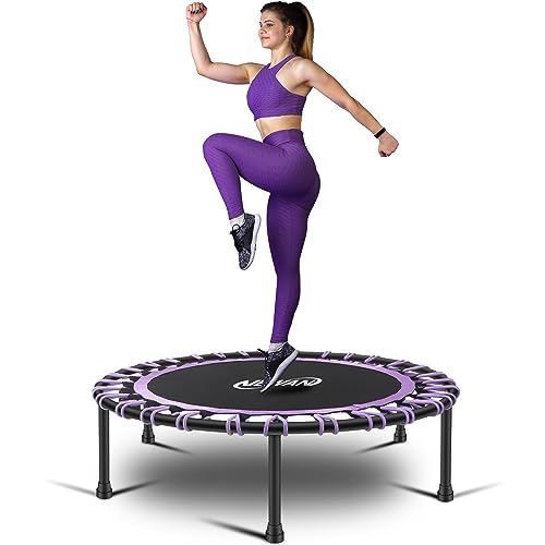 Newan 40"-48" Silent Mini Trampoline Fitness Trampoline Bungee Rebounder Jumping Cardio Trainer Workout for Adults-Max Limit 330lbs - color: A 40" Round violet (NO Handle)