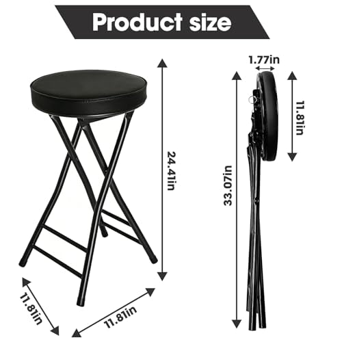 Folding Stool,24 Inch Foldable Portable Height Bar Stools Chair - color: Black, size: 24"X1PCS