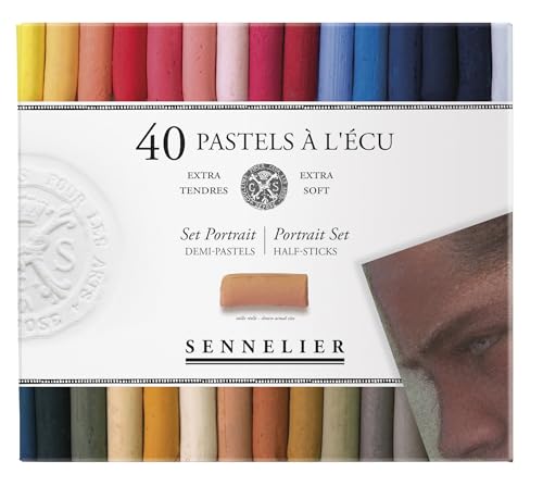 SENNELIER Extra-Soft Half French Pastel Professional Portrait Artist Box Set, 40-Colors