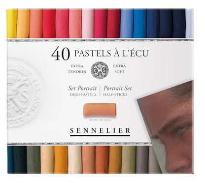 SENNELIER Extra-Soft Half French Pastel Professional Portrait Artist Box Set, 40-Colors