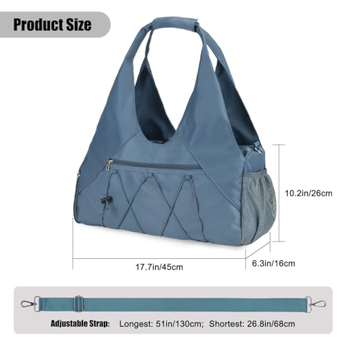Forestfish Gym Bag For Women With Yoga Mat Holder, Blue | Shoe Compartment, Wet Dry Storage Pocket, Removable Shoulder Strap, Lightweight & Water Resistant - color: Blue