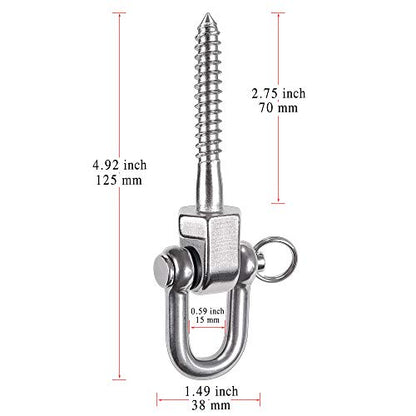 BeneLabel Set of 2 Permanent Antirust Stainless Steel 304 Screw Bracket Heavy Duty Swing Hanger 1800LB Capacity, Indoor Outdoor Playground Yoga Hammock Chair, Hardware Swing Sets