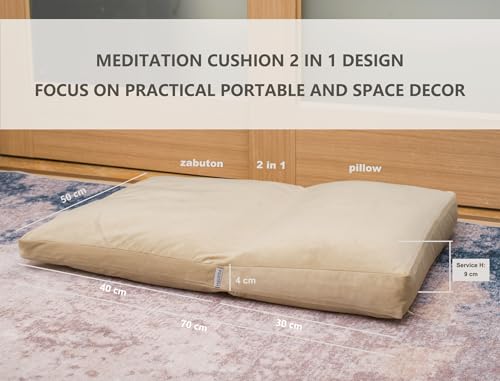 Meditation Cushion,Velvet Meditation Pillow and Zabuton 2-in-1 Portable Design(50 * 70CM). (Khaki, Service H：9cm) - color: Khaki