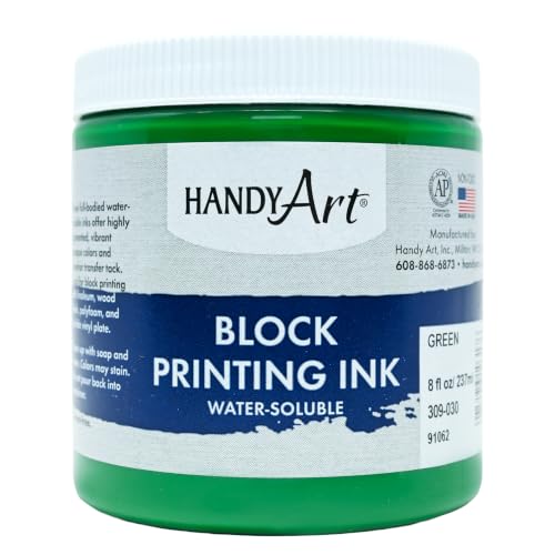 Handy Art Block Printing Ink, Green, 8 oz Jar, Water-Soluble | Highly Pigmented Vibrant Opaque Color with Superior Transfer Tack, Water Soluble, Certified Safe & AP Non-Toxic, Made in USA - color: Green, size: 8 Fl Oz