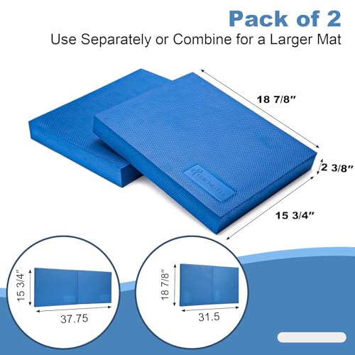 StrongTek Foam Balance Pad, Extra-Wide 19 x 15.8 x 2.4 in, Non-Slip TPE - color: Blue-Set of 2