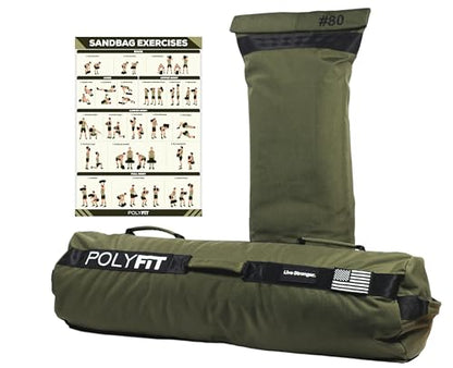 Polyfit Workout Sandbag Pro - Exact Sizing with Triple Closure Filler Bag - color: GREEN, size: 80 LB