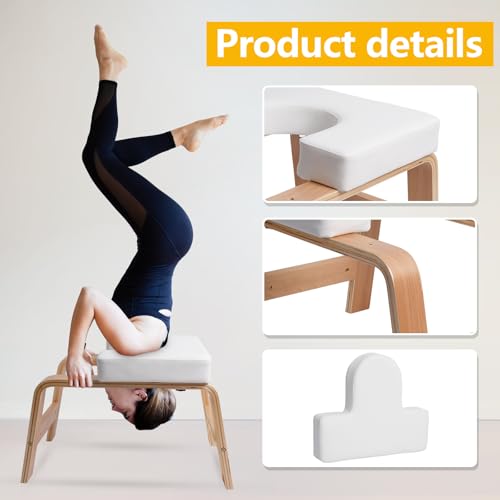 Yoga Headstand Bench PU Pad Headstand Trainer Max Load 300lbs | Yoga Headstand Bench Stress Relief Balance Trainer Supports with Wood Frame and Pu Pad Body Shaping Practice - color: White