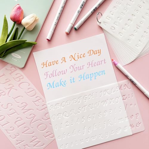 1/2, 3/4, 1, 2 Inch Letter Stencils for Painting, 15 Pack Reusable Plastic Alphabet and Number Stencils for Crafts Art Projects