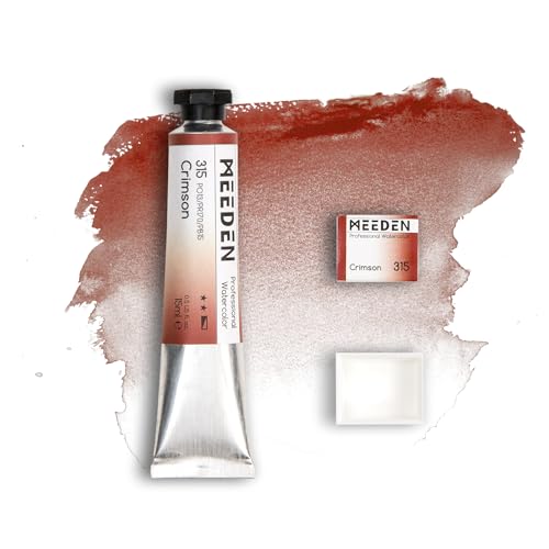 MEEDEN Professional Artist Watercolor Paint: Crimson - 15ml/0.5oz | Water Color Tube, Semi-Moist Pigment Half Pan and Empty Matching Half Pan for Artists Pros - color: Crimson