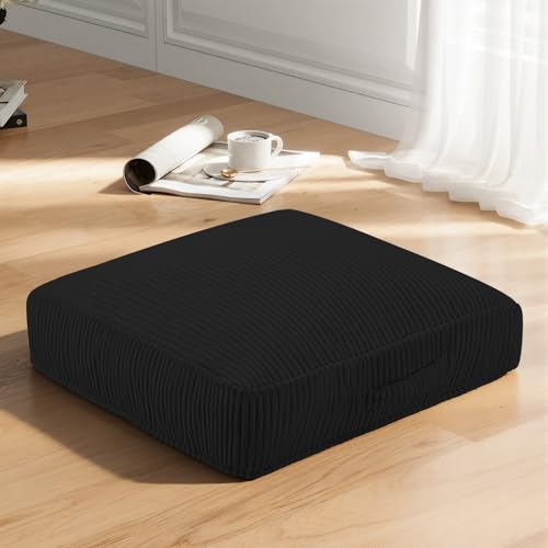 Floor Pillow for Adults, 22"x22" Square Floor Cushions - color: Black, size: 22x22x4.2 inch