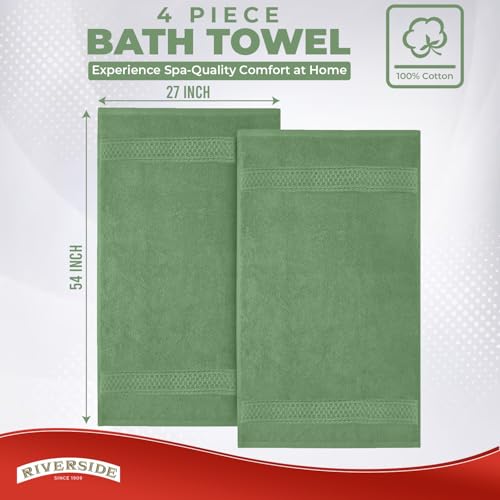 RIVERSIDE 4 Pack Luxury Large Bath Towels, 27x54 Inches, 600 GSM, Ivory | 100% Cotton, Larger & Lightweight Towels for Shower & Bathroom, Highly Absorbent & Quick-Dry, Perfect for Daily Use - color: Sage Green, size: Bath Towels - 4 Pack