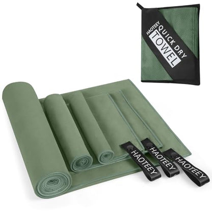 Quick Dry Travel Towel, 3 Sizes 1 Pack Camping Microfiber Towel, Lightweight Fast Drying Towels Set 60"x30", 30"x15", 15"x15" w/Bag for Gym, Beach, Hiking, Swimming, Army Green - color: Army Green