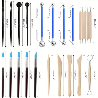 24Pcs Clay Sculpting Tool Set, Polymer Clay Kit with Ball Stylus Pens, Silicone Sculpting Brushes, Wooden Carving Tools & Smoothing Sponge, Professional Pottery Modeling Tools for Ceramic& DIY Crafts - color: 24Pcs