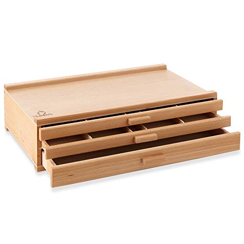 7 Elements 3 Drawer Wooden Artist Storage Supply Box for Pastels, Pencils, Pens, Markers, Brushes and Tools - size: 3-Drawer