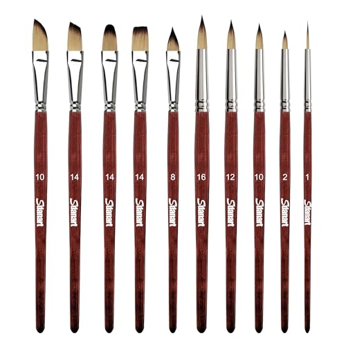 Sdanart Watercolor Brushes Professional，10 PCS Artist Paint Brush Shapes | Shape Including Pointed Rounds, Flats，Filbert，Cat's Tongue Oval Wash，Dagger，Suitable for Acrylics Water Color Oil Gouache Ink