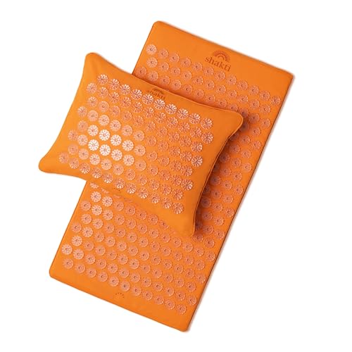 ShaktiMat Premium Acupressure Mat & All-Over Pillow Set, Level 1 Intensity in Amber, Thousands of Signature Spikes that Massage Muscles, Aid Sleep & Unlock Inner Tension | Similar to Acupuncture