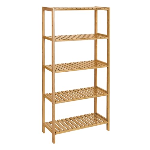 SONGMICS 5-Tier Bamboo Shelf, Freestanding Bathroom Storage Rack - color: Light Bamboo, size: 5 Tiers (10.2"D x 23.6"W x 51.2"H)