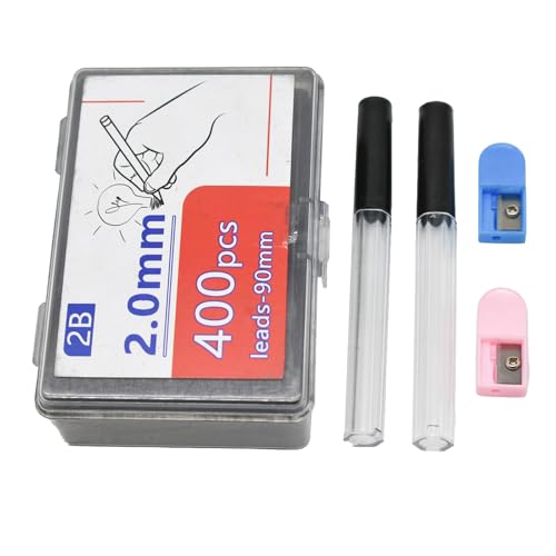400 Pcs 2.0mm Mechanical Pencils Leads 2B Pencil Refills | 2.0mm Bold Thick Pencil Leads With 2 Sharpeners And 2 Tubes For Drafting Sketching Artist School Office Students Stationery ﻿