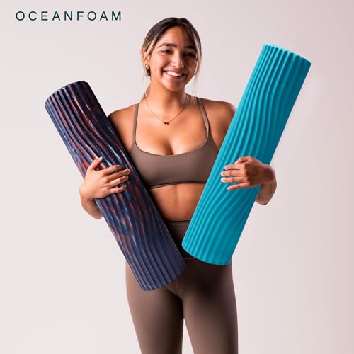 Oceanfoam Tsunami Roller (Miami Blue) - Extra-Large, 26" x 5.9" - Soft, Textured Foam Roller for Physical Therapy, Back Pain, Exercise & Stretching - Wave Textured - Yoga, Athletics, & Wellness - color: Miami Blue