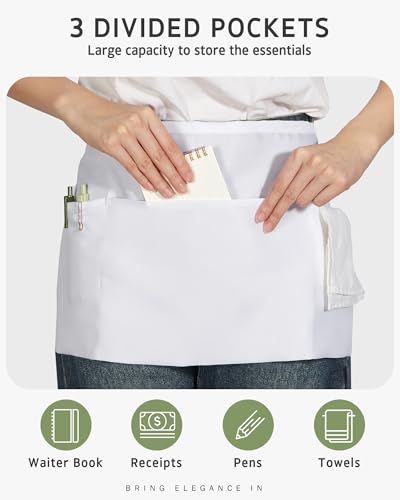 Syntus Server Apron for Men Women, Waitress Waist Apron, Black 1/3/12 Packs - color: White