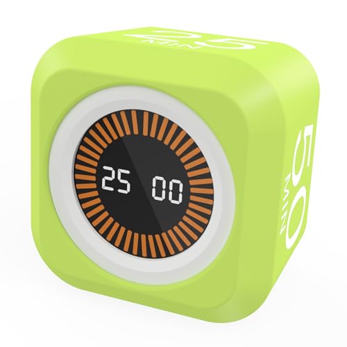 Rotating Cube Visual Pomodoro Timer 5, 25, 10, 50 Min Preset+Custom Mode | Desk Productivity Flip Timer with Silicone Case, On/Off, Slient, Rechargeable Countdown Timer for ADHD Tool Study Work Office - color: Green
