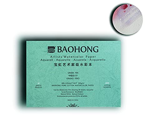 BAOHONG Artists' Watercolor Paper Block (20 Sheets, glued on Four Edges), 100% Cotton, Acid-Free, 140LB/300GSM, Watercolor Art Supplies for Wet, Dry, and Mixed Media Painting (Cold Press 4.9"X7") - size: TEXTURED COLD PRESS 4.9"X7