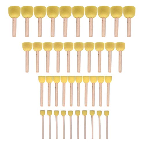 WAFJAMF 40 Pcs Round Sponges Brush Set 4 Sizes DIY Painting Tools Yellow | Wooden handle craft foam applicators for acrylic, kids arts & stenciling with multiple diameter options - color: Yellow