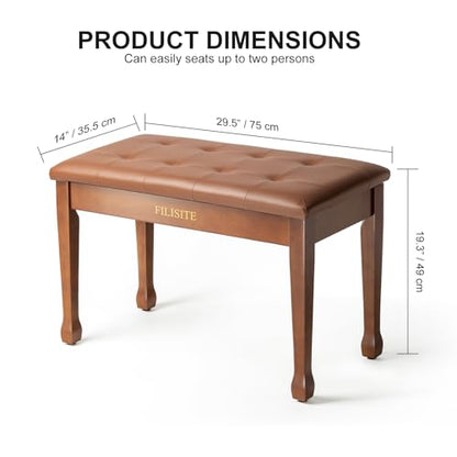 Duet Piano Bench with Storage, Wooden Piano Stool with Waterproof Padded Cushion, Bench Seat for Vanity, Living Room, Bedroom (Light Brown) - color: Duet-light Brown
