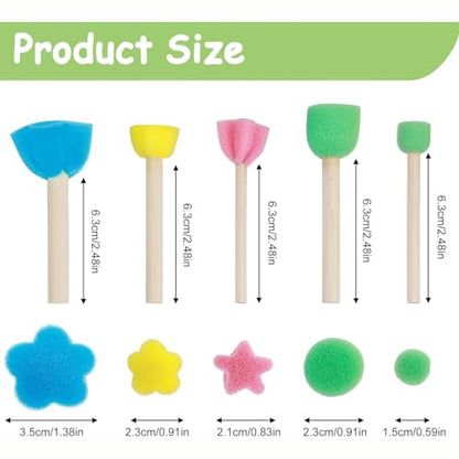 40 Pcs Round Flower Paint Sponges Set, Sponge Brushes for Painting, Sponge Paint Brushes for Acrylic Painting, Wooden Handle Craft Sponges for DIY, Crafts and Kids Arts - style: 40 Pcs Flower Sponges