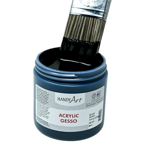 Handy Art Acrylic Gesso, 16 oz, Black, Primer for Canvas, Wood, & Artist Painting Surfaces, Enhances Acrylic Paint Adhesion, Low Viscosity, Thick Coverage, Certified Safe & AP Non-Toxic, Made in USA - color: Black Gesso, size: 16 Fl Oz (Pack of 1)