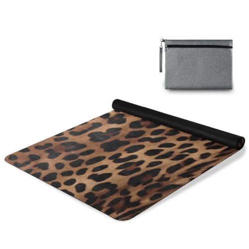 Leopard Print Yoga Mat Non Slip Natural Rubber Fitness Exercise Mat for Home Workout Gym Stretching Pilates Mats with Carrying Bag 71" x 26"
