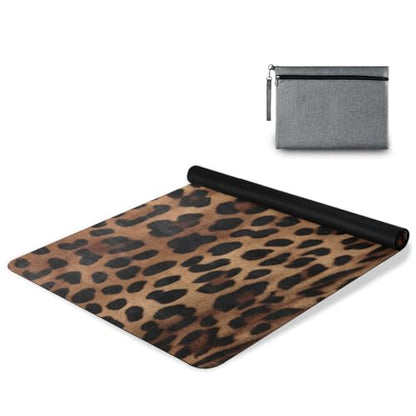 Leopard Print Yoga Mat Non Slip Natural Rubber Fitness Exercise Mat for Home Workout Gym Stretching Pilates Mats with Carrying Bag 71" x 26"