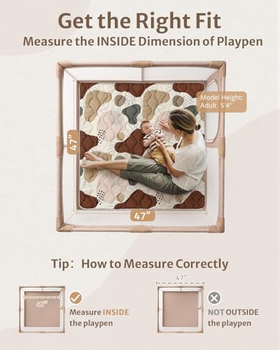 Blissful Diary Baby Play Mats for Floor, 47x47 Playpen Mat, Thicker Cushioning Padding Foam Playmat for Baby and Toddlers Infants, Non-Slip & Machine Washable, Boho Design - color: Boho, size: 47" X 47"