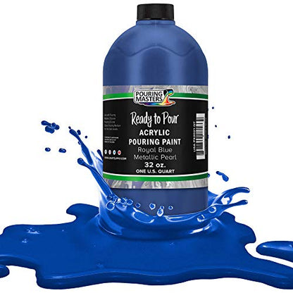 Pouring Masters Royal Blue Metallic Pearl Ready to Pour Acrylic Pouring Paint - Premium 32-Ounce Pre-Mixed Fluid Acrylic Paint - Fluid Art Supplies for Canvas, Wood, Paper, Tile & Rocks - color: Royal Blue Metallic Pearl, size: 32 Fl Oz (Pack of 1)