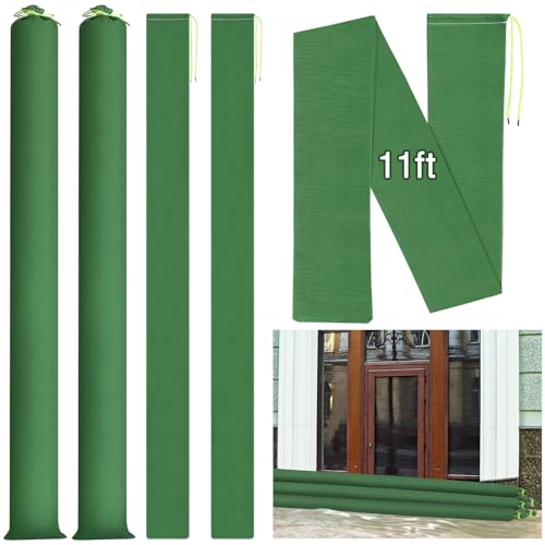 Threan 홍수용 3.4m(11피트) 샌드백 2개, 홍수 방지 모래 튜브 백, 두꺼운 캔버스 재사용 가능한 비 바람 홍수 장벽, 고무 밴드 포함, 물 장벽 튜브, 문 정원 비 제어용, 그린 - size: 11ft