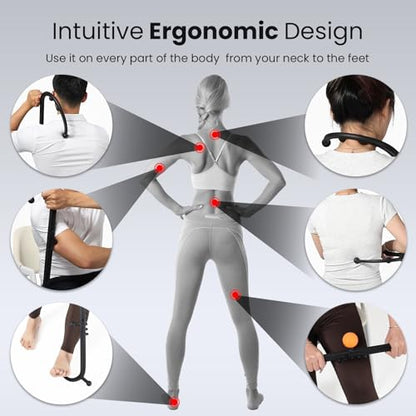 LiBa Trigger Point Massage Tool 11-Node, Collapsible S/C Curve | 11 pressure point nodes, targets knots, shape-shifting S or C curve, detachable back neck shoulder massager, travel-friendly - color: Detachable Black