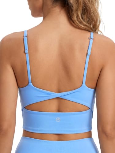 Aoysky Womens Strappy Sports Bra Adjustable Cross Back Longline Crop Top | Buttery soft fabric, Removable padded cups, Convertible straight/cross back, U-neck longline, Yoga gym pilates daily wear - color: Blue, size: X-Large