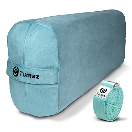 Tumaz Yoga Bolster Set, Rectangular Yoga Bolster with Washable Cover | Soft bolster for restorative yoga, meditation and stretching. Includes 8-ft strap, carry handle and washable cover - color: Turkish Blue