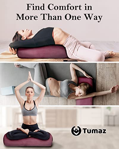 Tumaz Yoga Bolster Set, Rectangular Yoga Bolster with Washable Cover | Soft bolster for restorative yoga, meditation and stretching. Includes 8-ft strap, carry handle and washable cover - color: Burgundy