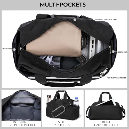 14 inch Small Gym Bag for Women & Men, Mini Duffel Bag for Travel Sports Lightweight Carry On Bag, Black - color: Black