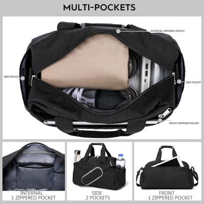 14 inch Small Gym Bag for Women & Men, Mini Duffel Bag for Travel Sports Lightweight Carry On Bag, Black - color: Black