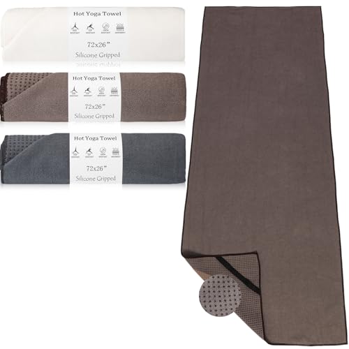 Hahafelt 3 Pack Hot Yoga Mat Towel Non Slip, Beige Dark Gray Coffee - color: Beige Dark Gray Coffee