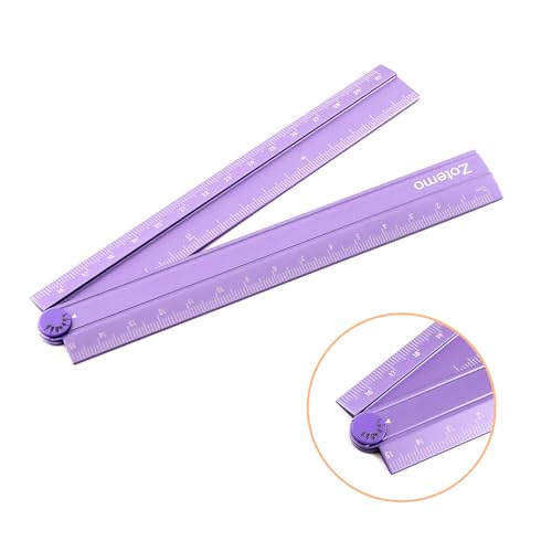 2-in-1 Foldable Metal Ruler & Protractor -15cm Compact to 30cm Extended, Precision Laser Etched Metric Scale, Aluminum Folding Small Ruler for Planner Journaling Drafting Drawing (Lavender) - color: Lavender