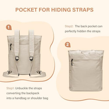 GOLF SUPAGS Foldaway Convertible Tote Backpack Lightweight Nylon Daypack for Women Men City Pack Versatile Backpack for Leisure Travel, Apricot - color: Apricot